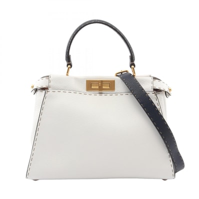 フェンディ FENDI ピーカブー レギュラー セレリア 2WAY ハンドバッグ バッグ レザー レディース ホワイト系 / ネイビー系 8BN290 【中古】