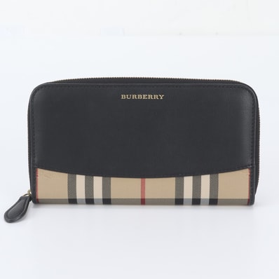 ■極美品 バーバリー ノバ チェック長財布 レザー×キャンバス