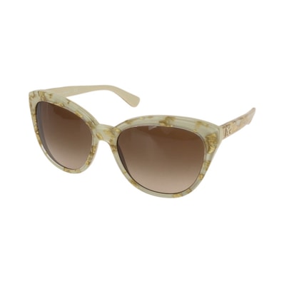 美品 DOLCE&GABBANA ドルチェアンドガッバーナ ベージュ ゴールド金具 プラスチック サングラス メガネ 男女兼用 フォックス 601740 【中古】