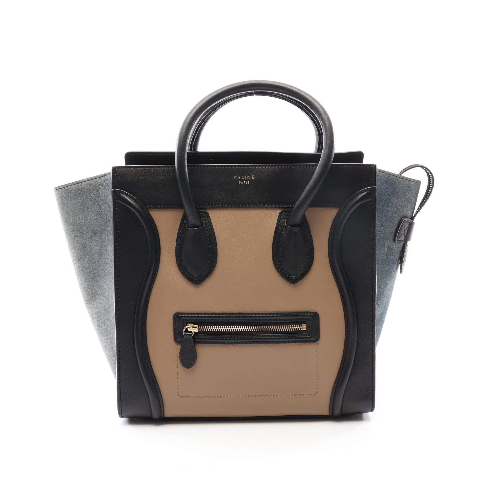 セリーヌ CELINE ラゲージ ミニショッパー ハンドバッグ バッグ レザー スウェード レディース ベージュ系 / ブラック系 / ブルー系 【中古】