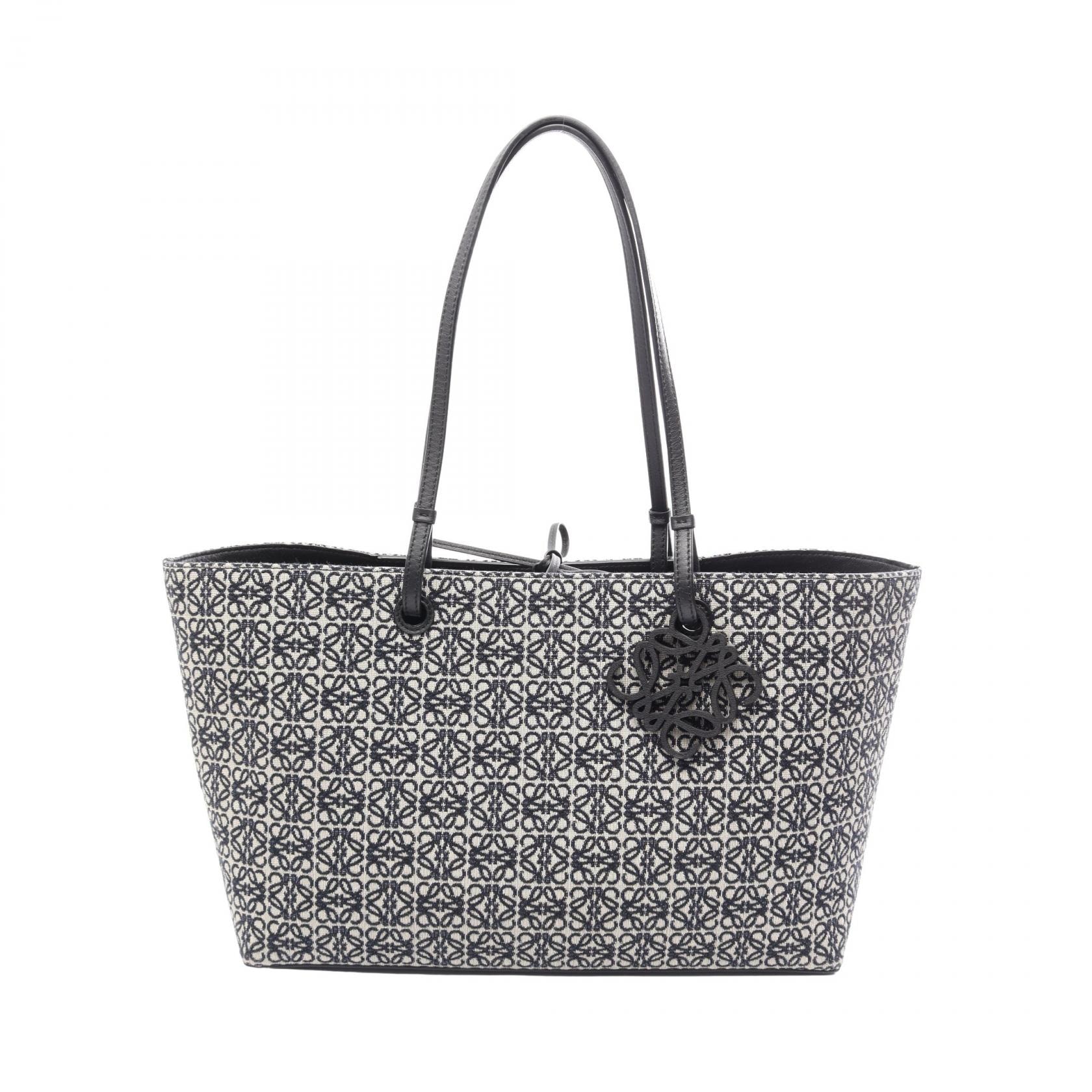 ロエベ LOEWE リピートアナグラム イーストウエスト トートバッグ バッグ キャンバス レザー レディース ベージュ系 / ネイビー系 【中古】