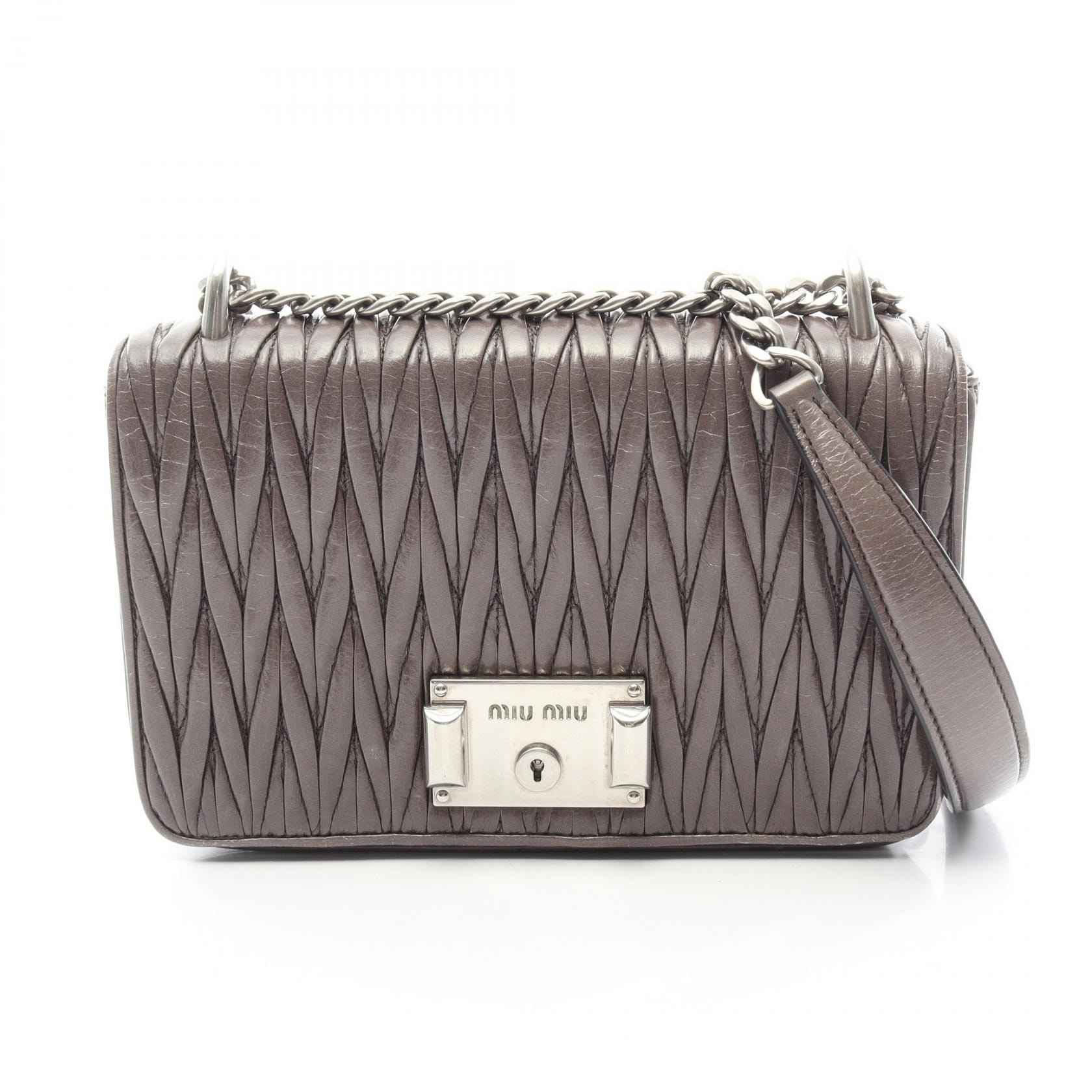 ミュウ ミュウ Miu Miu MADRAS マドラス ショルダーバッグ バッグ レザー レディース グレー系 5BD153 【中古】