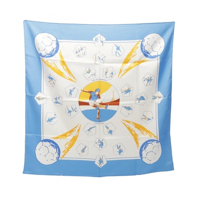エルメス HERMES カレ90 Vive les champions! スカーフ 衣料品 シルク シルク レディース ホワイト系 / ブルー系 / イエロー系 【中古】
