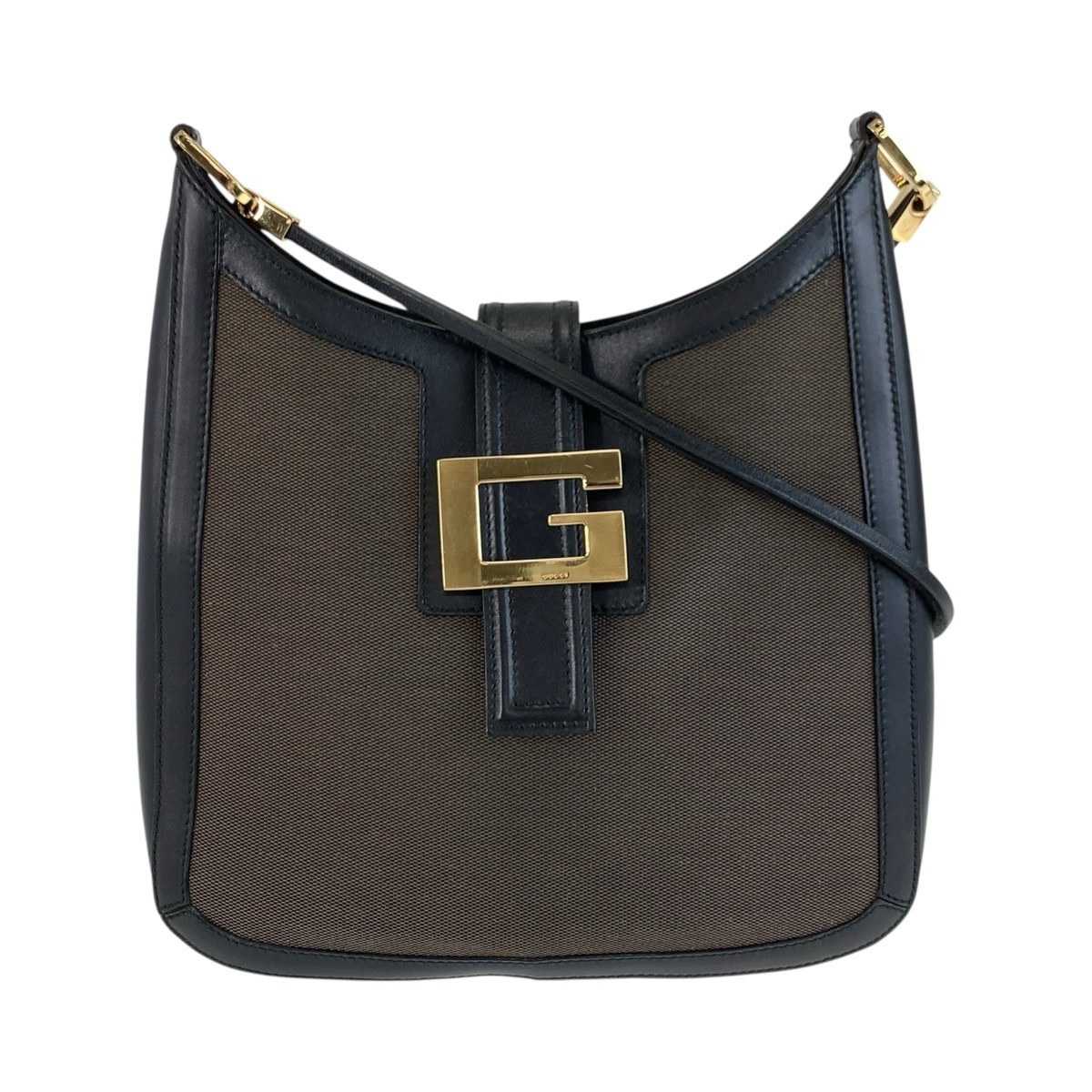 美品 GUCCI グッチ ブラック ブラウン ゴールド金具 キャンバス レザー/ ショルダーバッグ 603763 【中古】