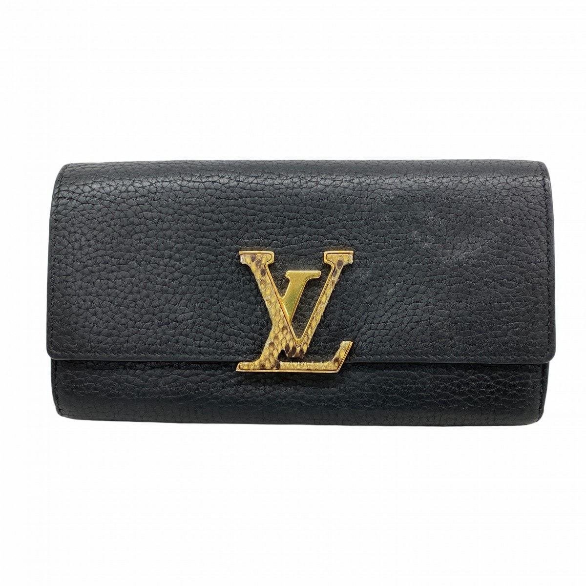 【6cd5145】ルイヴィトン 長財布 トリヨン ポルトフォイユカプシーヌ N90129 ノワール パイソン【中古】レディース