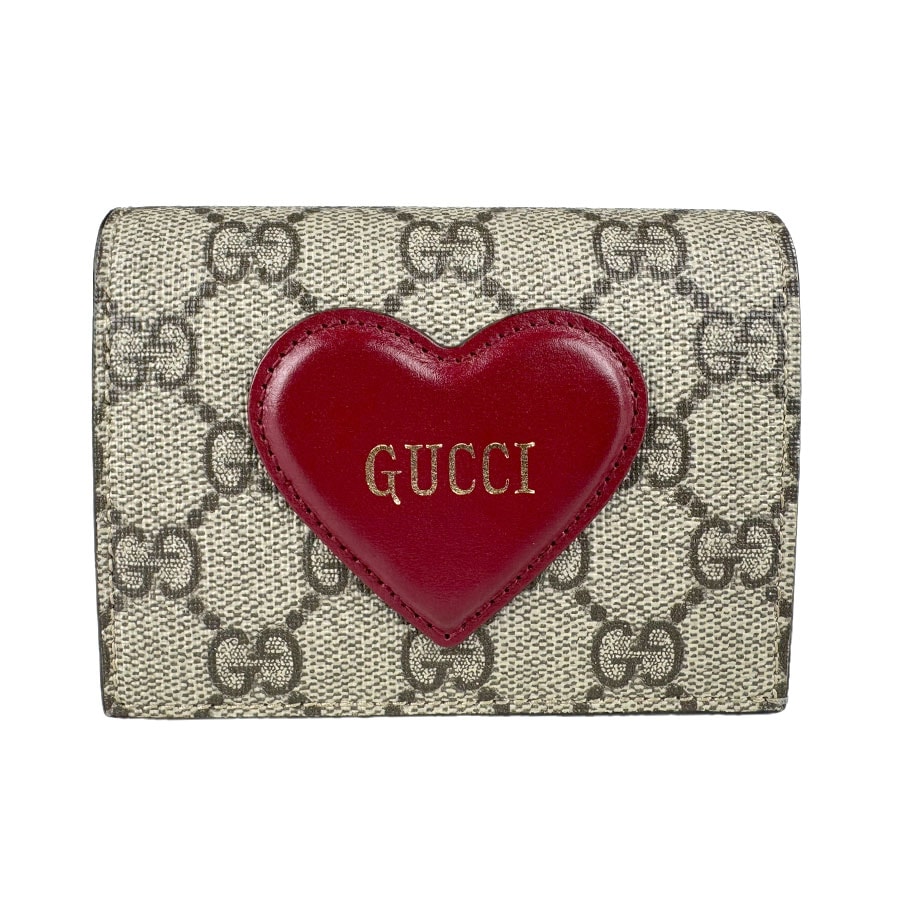 グッチ GUCCI 二つ折り長財布 GGスプリームキャンバス ブラウン/ダークレッド レディース 648848【中古】 z9129