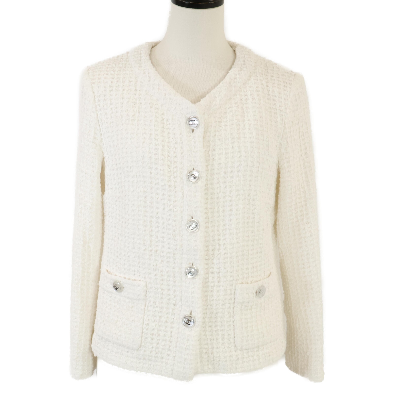 シャネル 国内正規 23SS P74453V66060 クリアココボタン ツイード ノーカラー 36