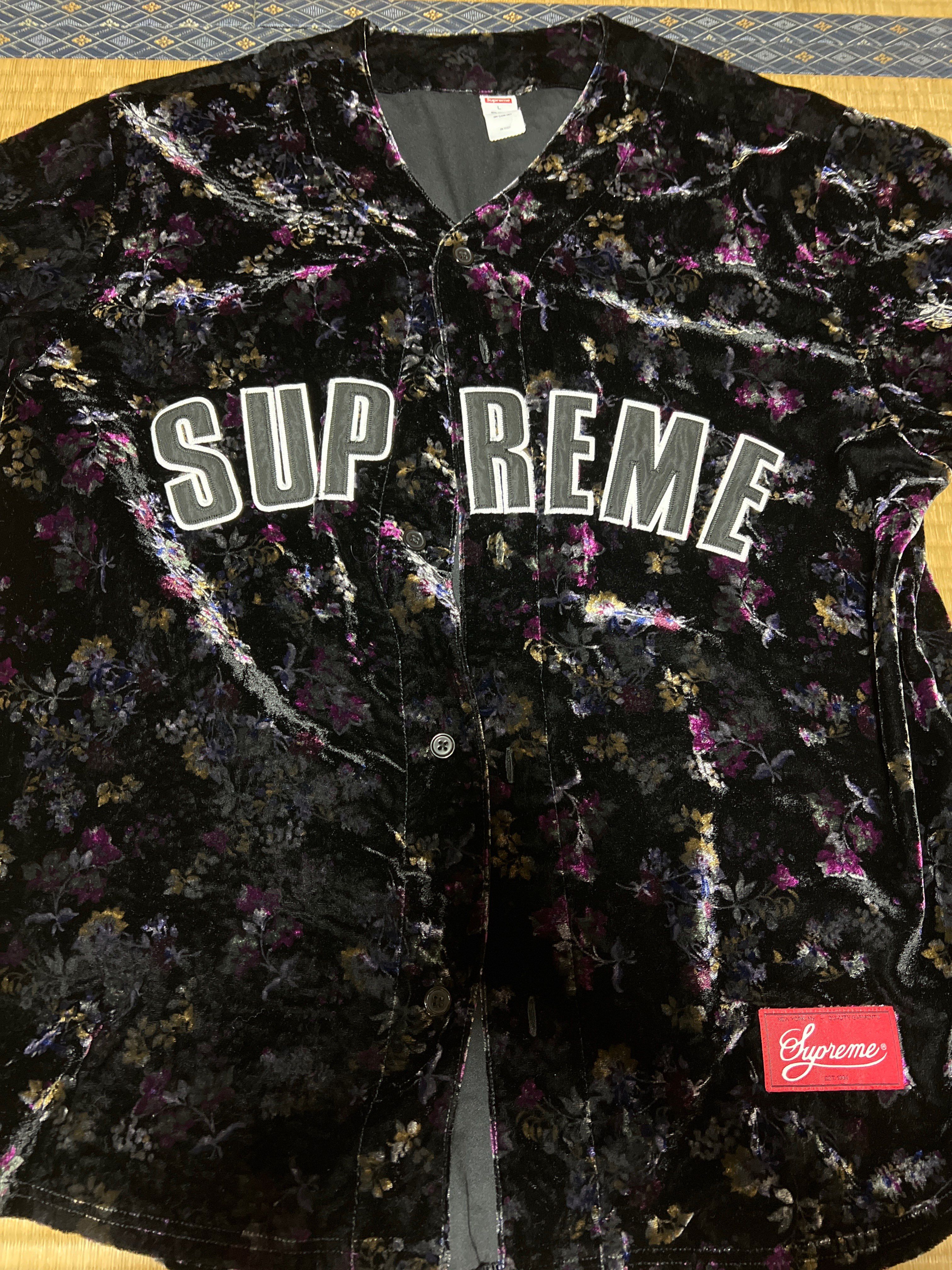 Supreme Floral Velour Baseball Jersey "Black"