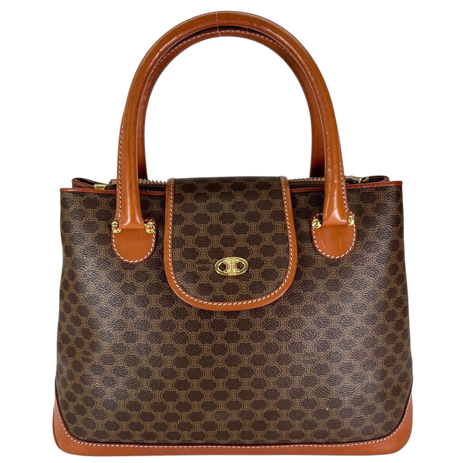 美品 CELINE セリーヌ マカダム トートバッグ レザー ブラウン レディース【中古】