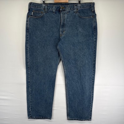 古着 カーハート Carhartt パンツ ワンポイントロゴ 大きいサイズ ワーク ジッパーフライ デニム ジーンズ w44 L32 ブルー系 メンズ
