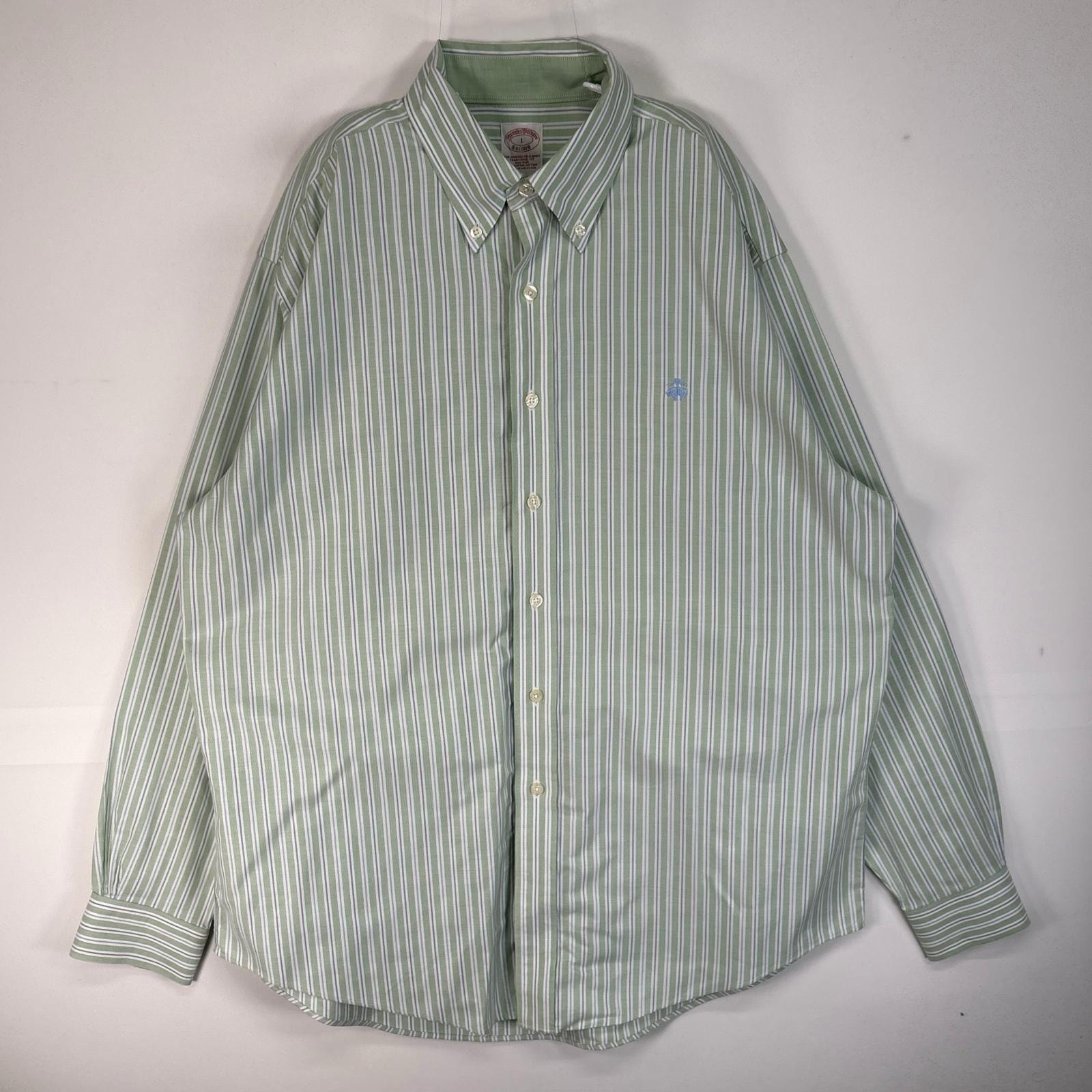 古着 ブルックスブラザーズ Brooks Brothers 長袖シャツ ロゴ 刺繍 ストライプ オックスフォード L  グリーン系 マルチカラー メンズ