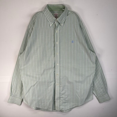 古着 ブルックスブラザーズ Brooks Brothers 長袖シャツ ロゴ 刺繍 ストライプ オックスフォード L グリーン系 マルチカラー メンズ