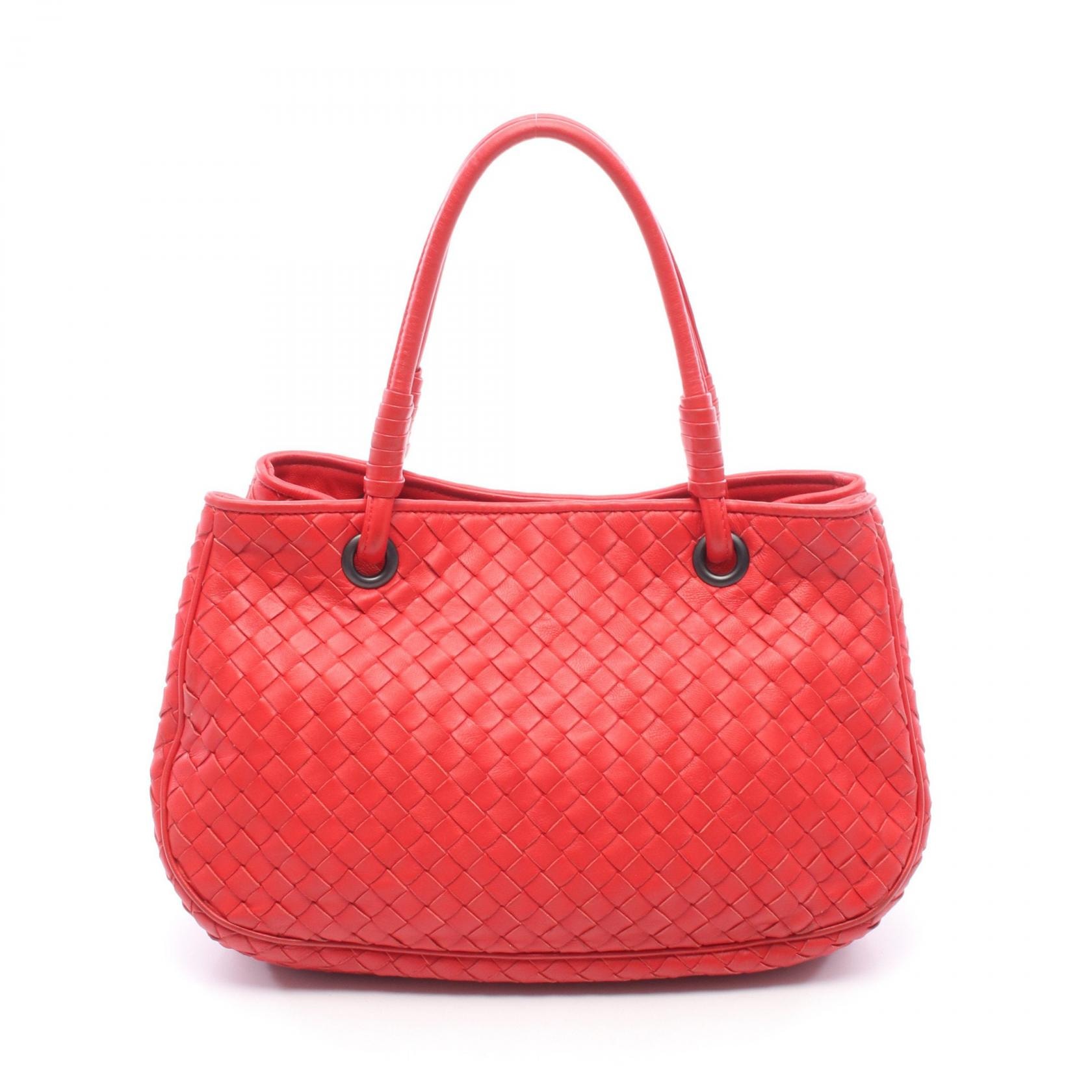 ボッテガヴェネタ BOTTEGA VENETA イントレチャート ハンドバッグ バッグ レザー レディース レッド系 【中古】
