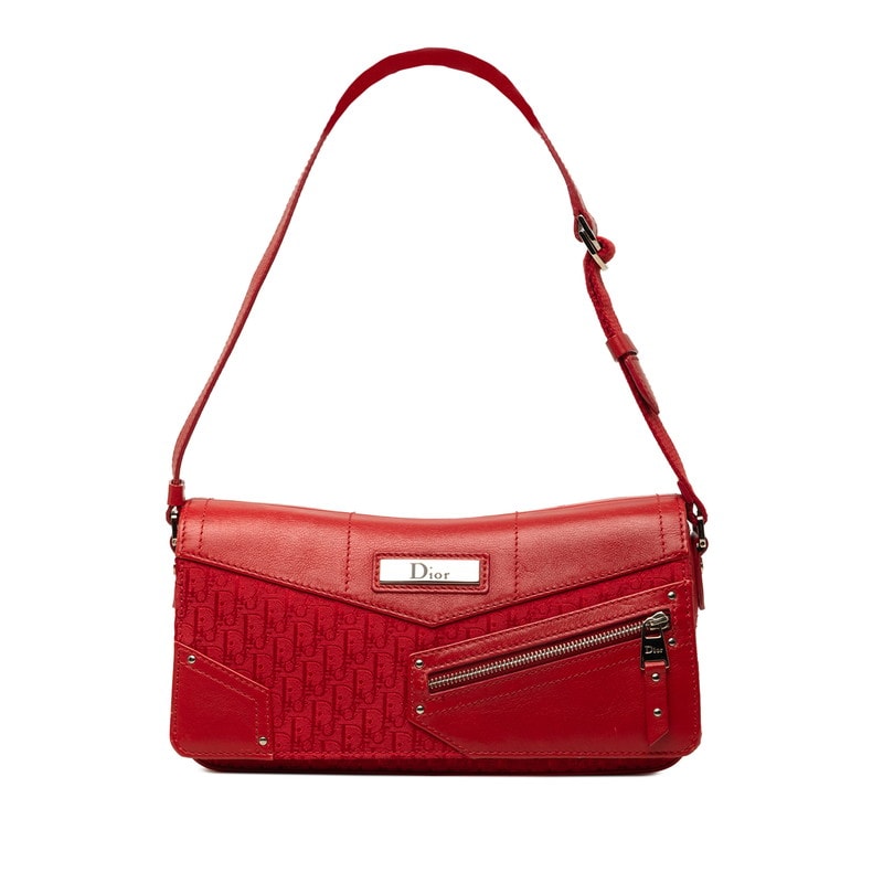 ディオール トロッター ワンショルダーバッグ ハンドバッグ レッド キャンバス レザー レディース Dior 中古