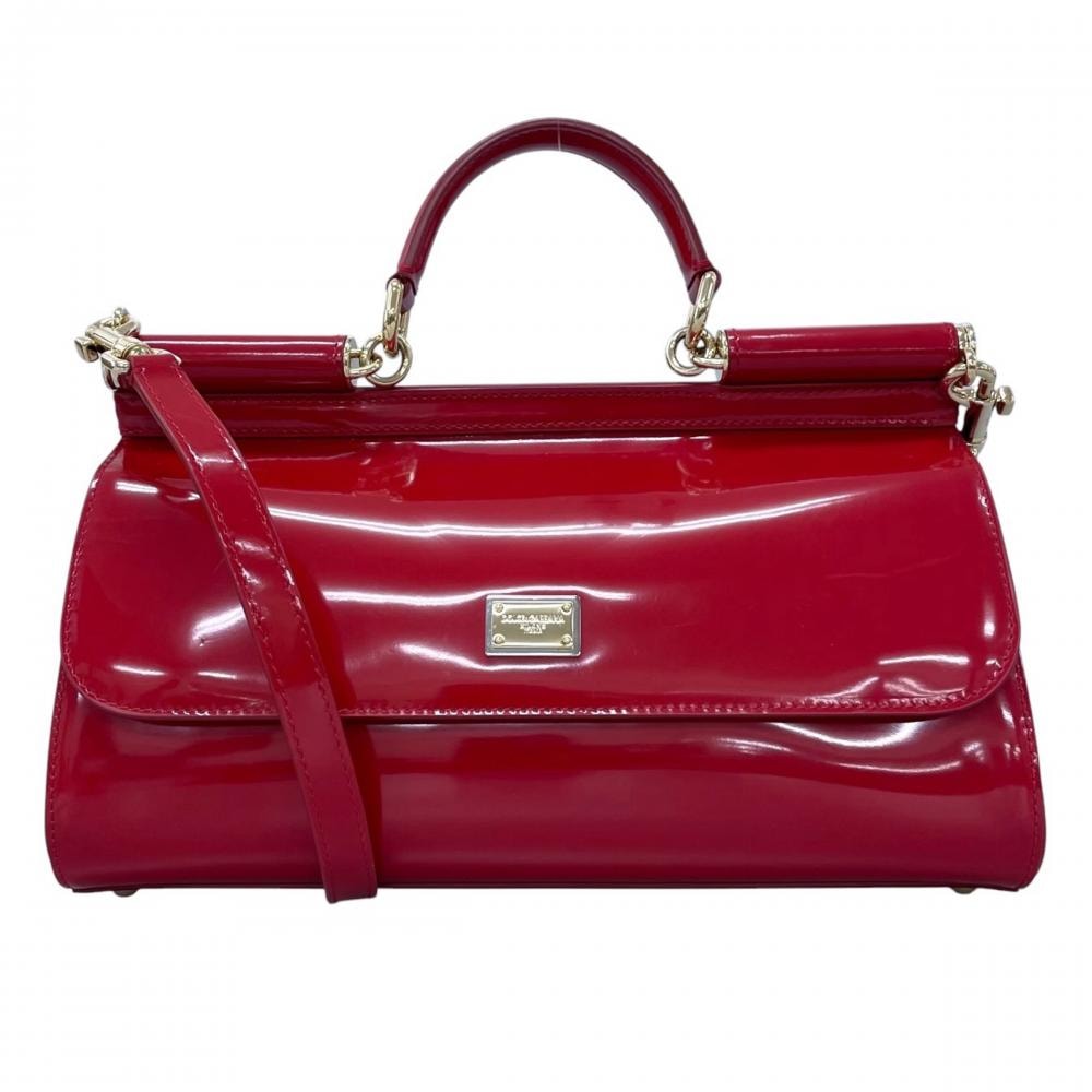 DOLCE&GABBANA ドルチェアンドガッバーナ 2WAY シシリー ショルダー 斜め掛け パテントレザー    レッド 赤 ゴールド金具 レディース【中古品】