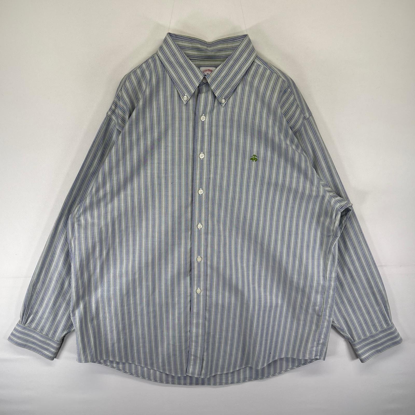 古着 ブルックスブラザーズ Brooks Brothers 長袖シャツ ボタンダウン ワンポイントロゴ刺繍 1818 XL  ブルー系 ストライプ メンズ