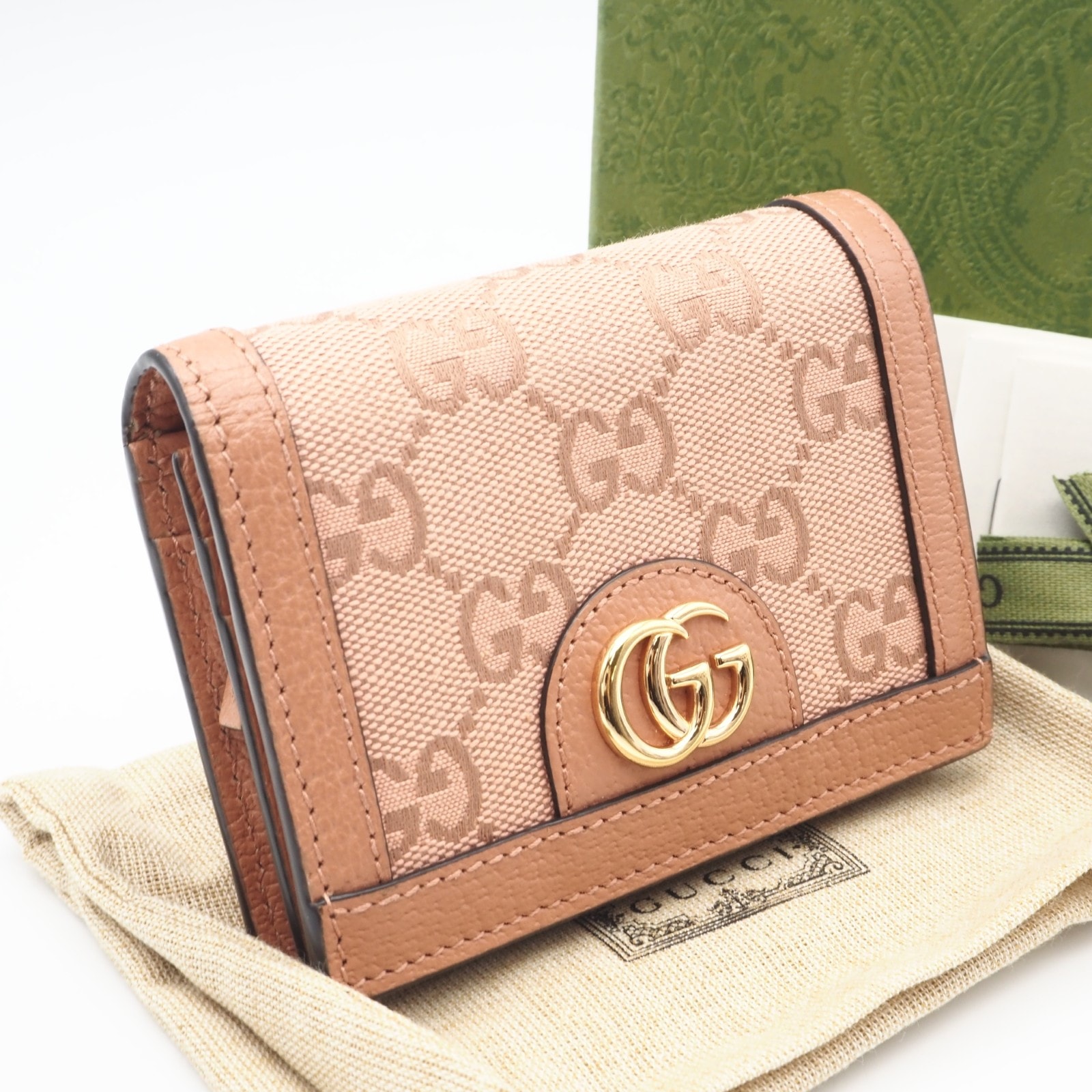 美品 GUCCI グッチ GGキャンバス GG カードケース ウォレット 523155 二つ折り財布 ピンク キャンバス レディース