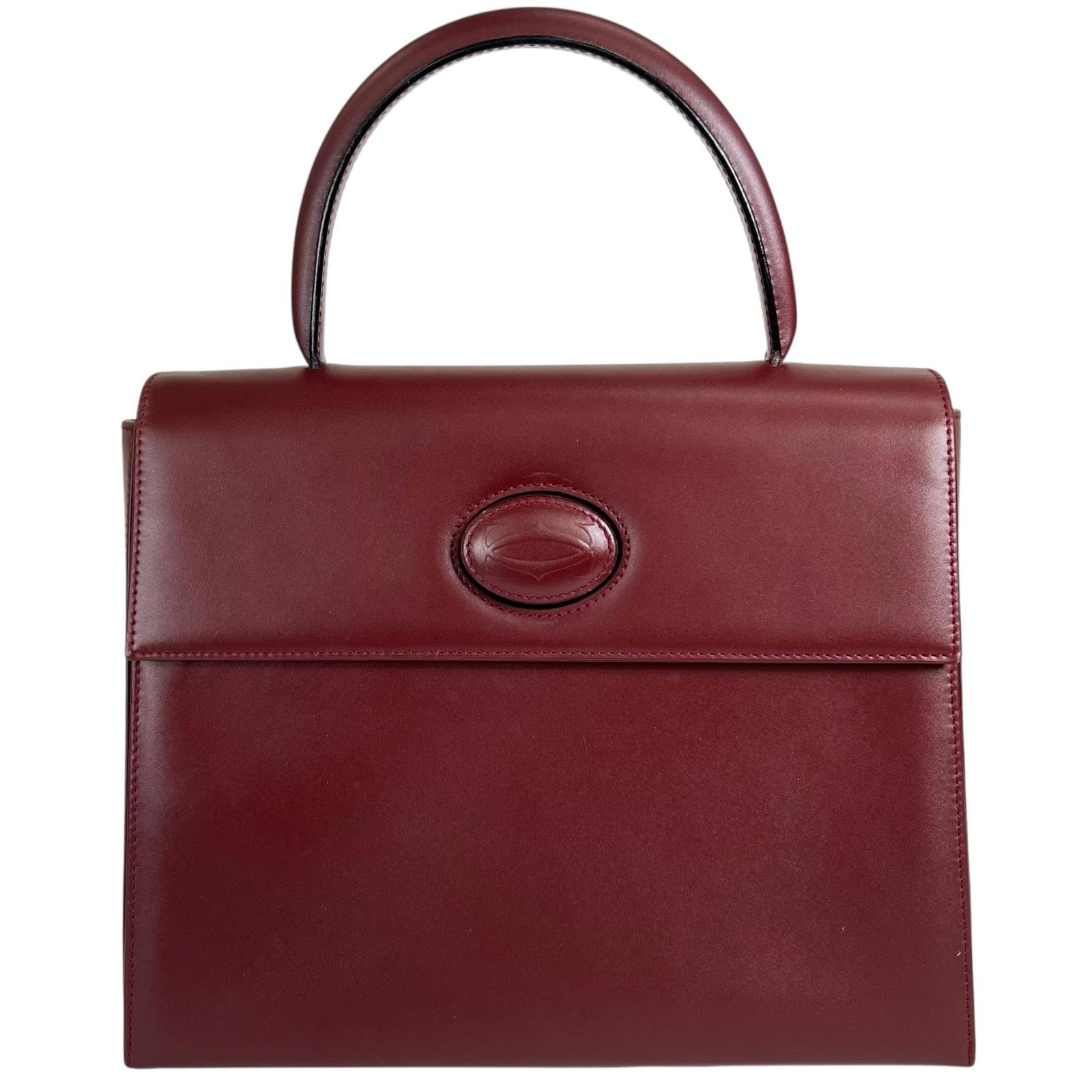 美品 CARTIER カルティエ マスト　ドゥ　カルティエ ハンドバッグ レザー ボルドー レディース【中古】