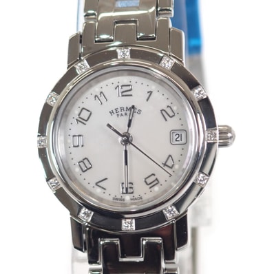 エルメス HERMES クリッパー ナクレ CL4.230 腕時計 ステンレススチール クオーツ ホワイトシェル文字盤 レディース【中古】【Aランク】