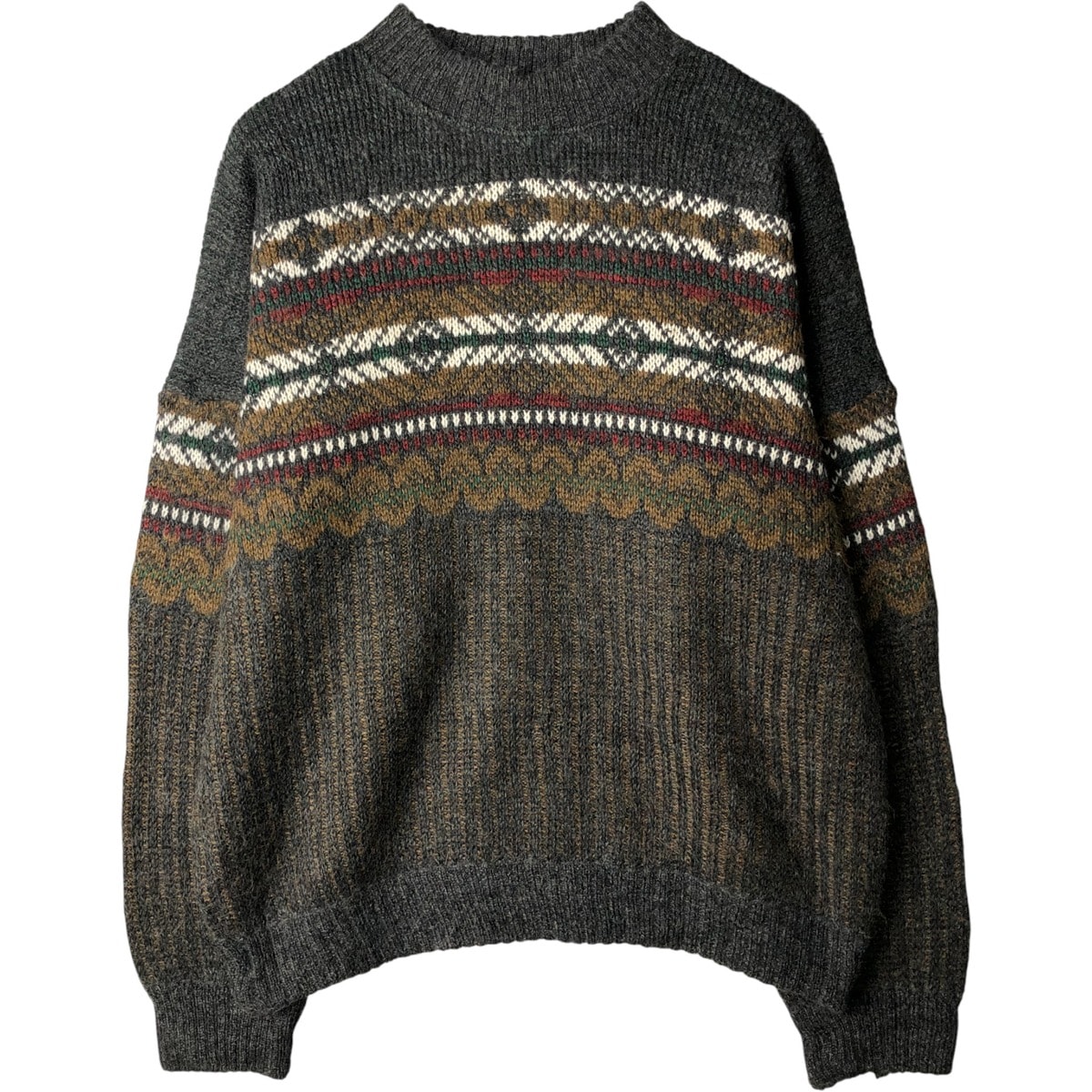 古着 ビッグサイズ セントマイケル St.Michael 総柄 モックネック アルパカ混 アクリルニットセーター 英国製 メンズXXXL相当/eaa593047