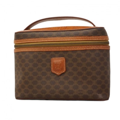 【6dc2944】セリーヌ バニティバッグ マカダム PVC ブラウン ゴールド金具【中古】レディース