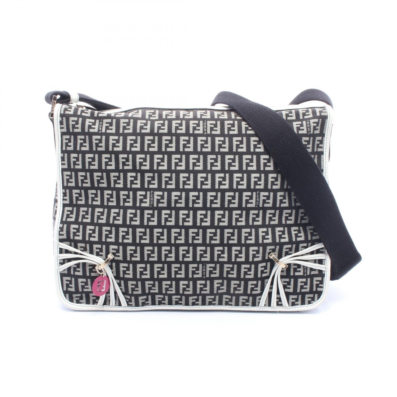 フェンディ FENDI ズッキーノ ショルダーバッグ バッグ キャンバス レザー レディース ブラック系 / グレー系 / ホワイト系 【中古】