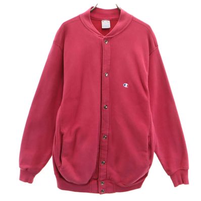 Champion チャンピオン 90s USA製 オールド 刺繍タグ リバースウィーブ スウェット ベースボール ジャケット L マゼンタ系 裏起毛