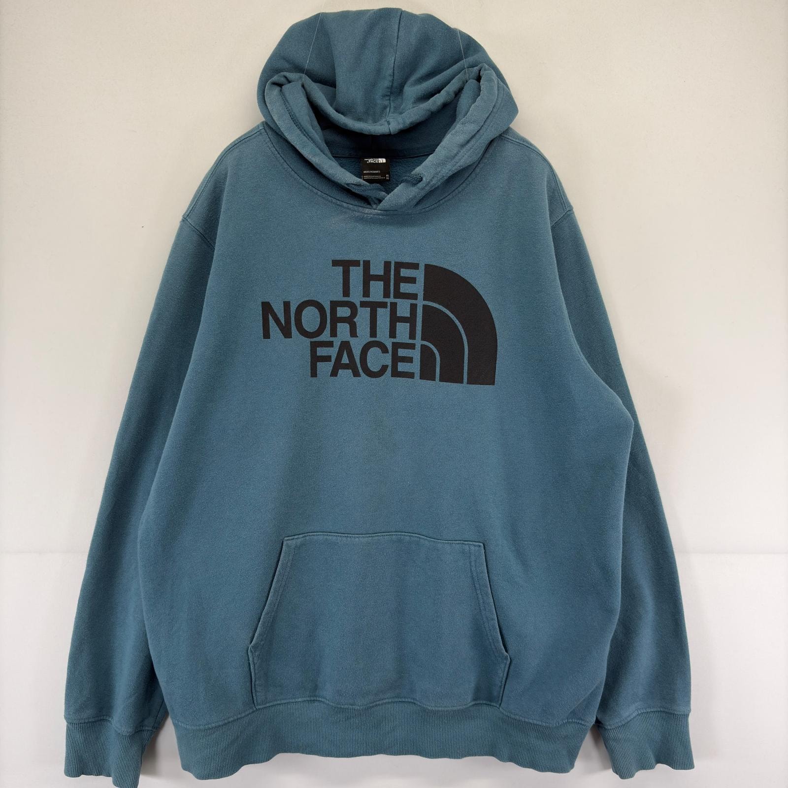 古着 ザ・ノースフェイス THE NORTH FACE パーカー スウェット プルオーバー ロゴ プリント 大きいサイズ XL  ブルー系 メンズ
