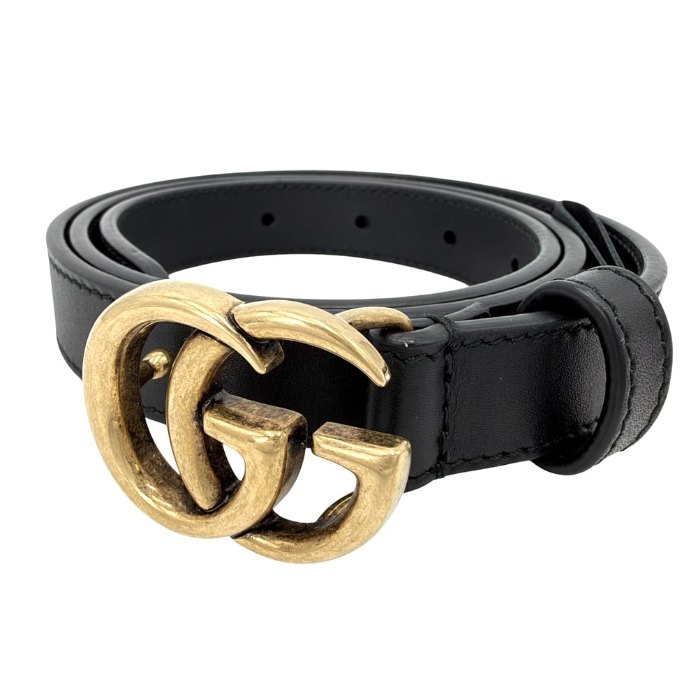 GUCCI グッチ ベルト GGマーモント ダブルG ファッションアイテム 小物 409417 レザー ブラック 黒 ゴールド金具 メンズ 美品【中古品】