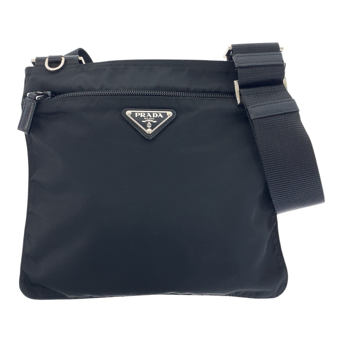 美品 PRADA プラダ テスート 三角ロゴプレート ブラック 黒 シルバー金具 ナイロン ショルダーバッグ メッセンジャーバッグ 506745 【中古】