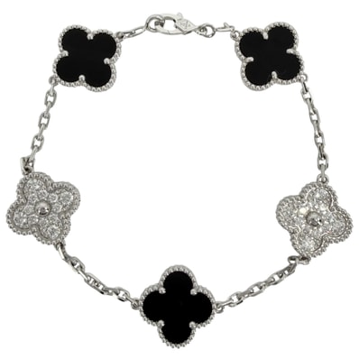 Van Cleef & Arpels ヴァンクリーフ&アーペル ブレスレット 5モチーフ ヴィンテージ アルハンブラ K18ホワイトゴールド ダイヤモンド VCARP2R900 レディース 約12.0g 美品【中古品】