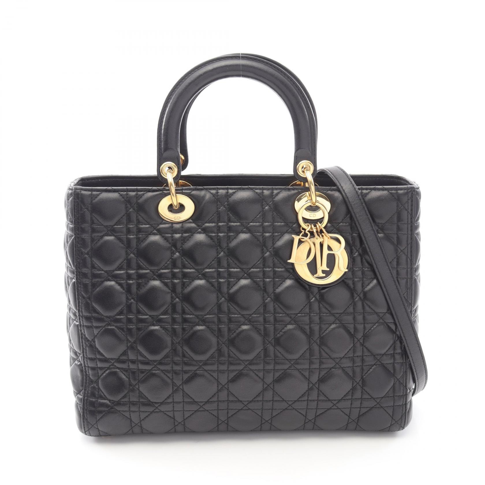 ディオール Dior レディディオール ラージ カナージュ 2WAY ハンドバッグ バッグ レザー レディース ブラック系 【中古】