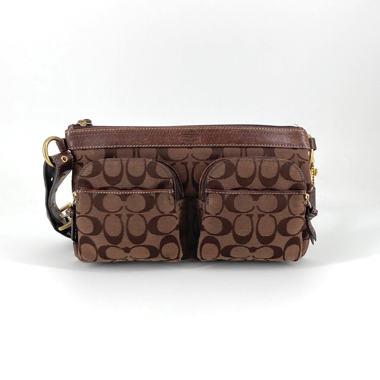 D (傷や汚れあり)】COACH（コーチ） シグネチャー柄 キャンバスレザ