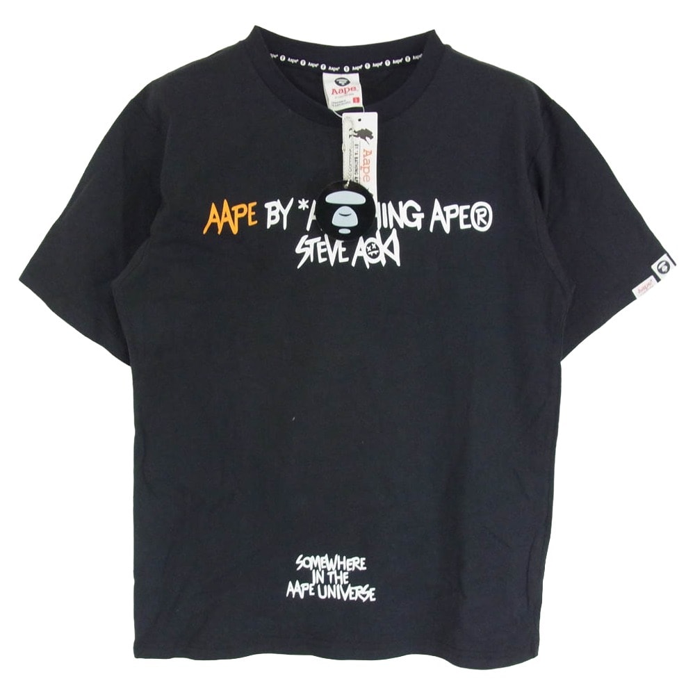 A BATHING APE アベイシングエイプ Tシャツ AAPTEM9252XXA × AAPE BY A BATHING エーエイプバイアベイシングエイプ バックプリント Tシャツ 半袖カットソー ブラック系 S【極上美品】【中古】