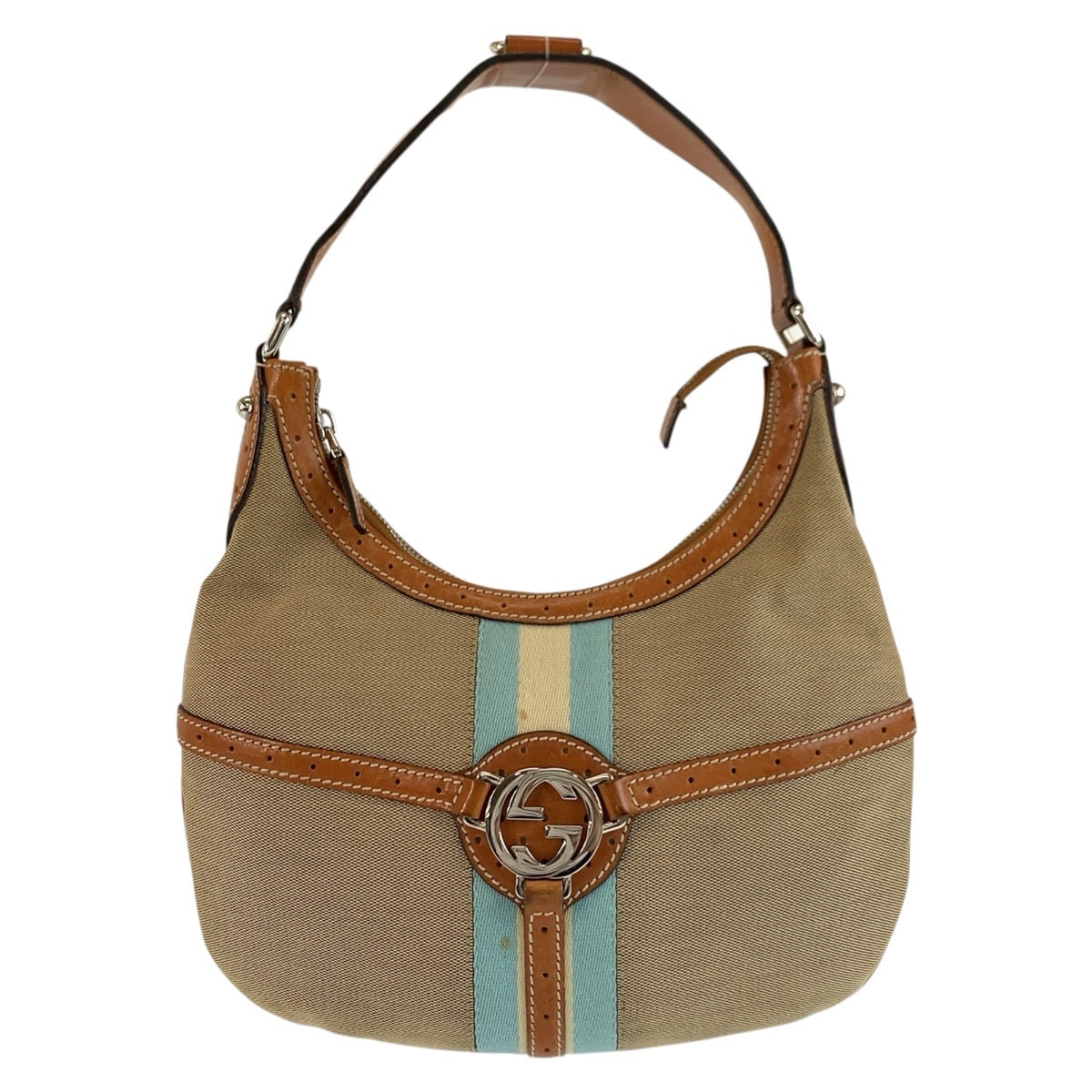GUCCI グッチ インターロッキング シェリーライン ホーボー ベージュ ブラウン シルバー金具 キャンバス レザー/ ショルダーバッグ 603784 【中古】