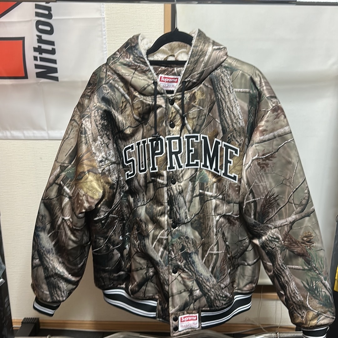 Supreme x Mitchell & Ness Lined Hooded Satin Varsity Jacket "Realtree AP Camo"