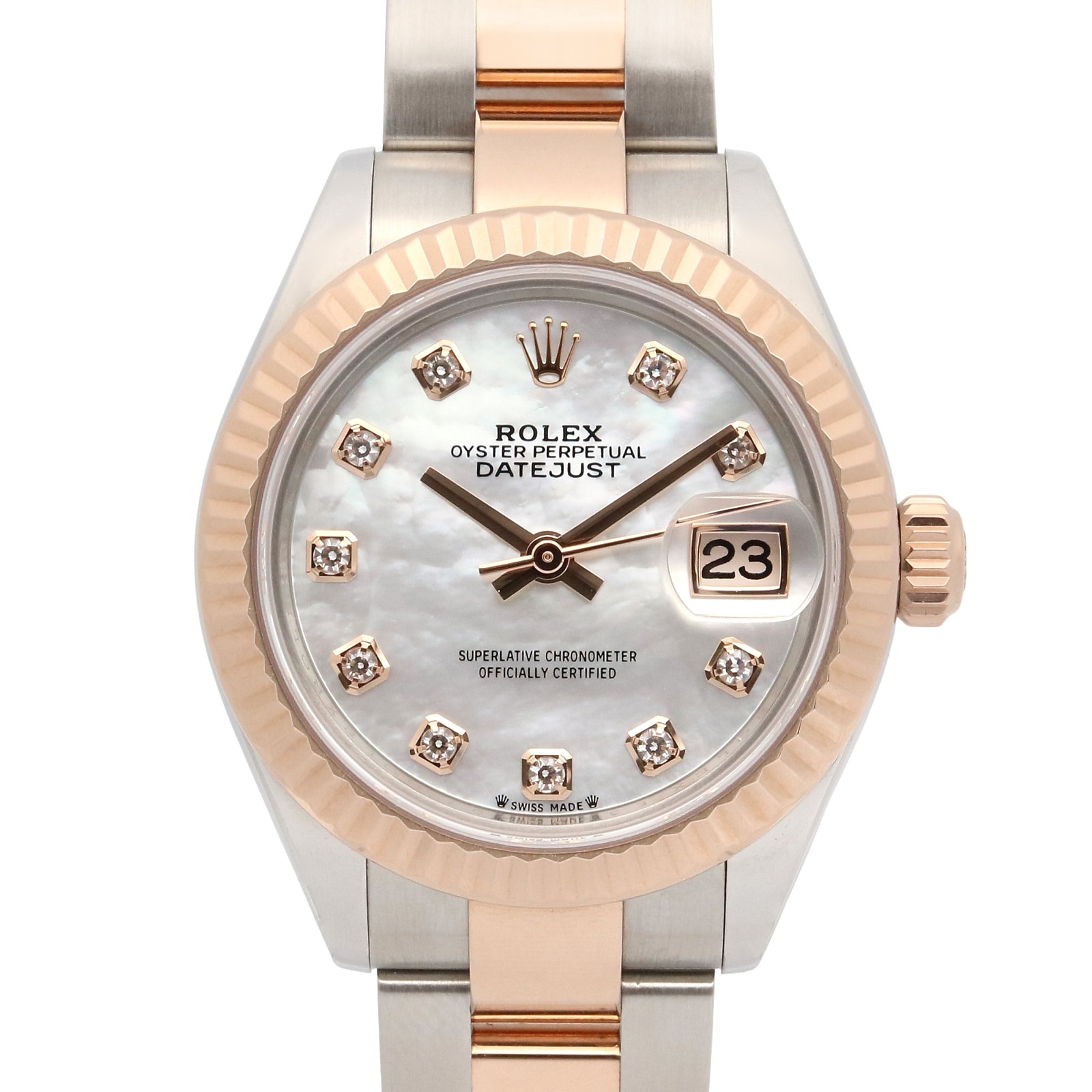 ロレックス ROLEX デイトジャスト 10Pダイヤ ランダム番 腕時計 時計 K18PG(ピンクゴールド) ステンレススチール ダイヤモンド レディース ホワイト系 ホワイトシェル/新ダイヤ 279171NG 【中古】