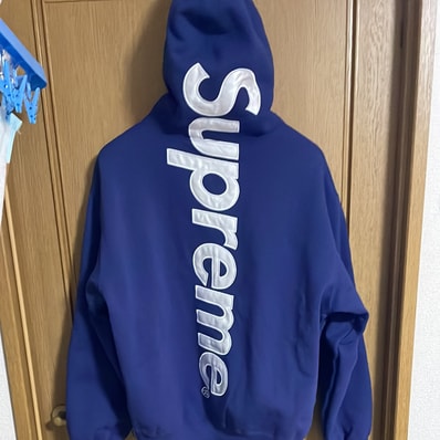 Supreme Satin Applique Hooded Sweatshirt "Washed Navy"