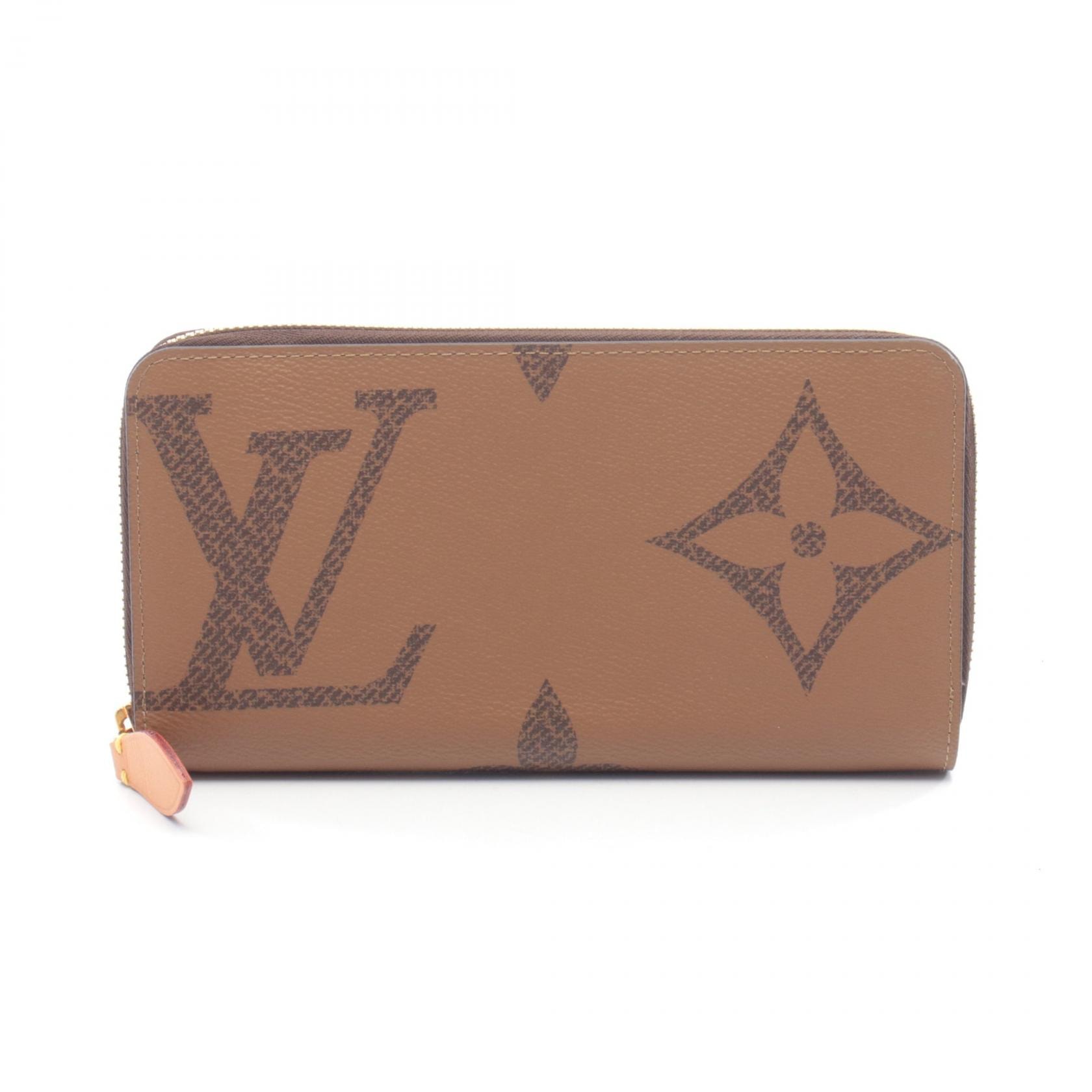ルイ・ヴィトン LOUIS VUITTON ジッピーウォレット ラウンド長財布 財布 レザー PVCコーティングキャンバス モノグラム・ジャイアントリバース レディース ブラウン系 M67687 【中古】