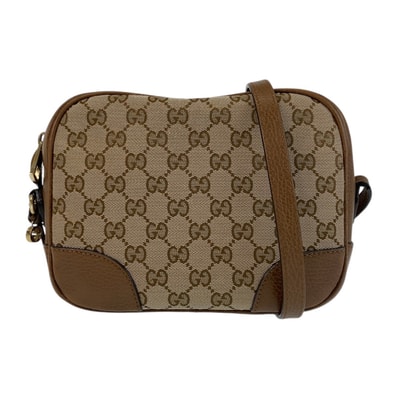 美品 GUCCI グッチ ブラウン ゴールド金具 GGキャンバス レザー/ 斜め掛け ショルダーバッグ ポシェット 504557 【中古】
