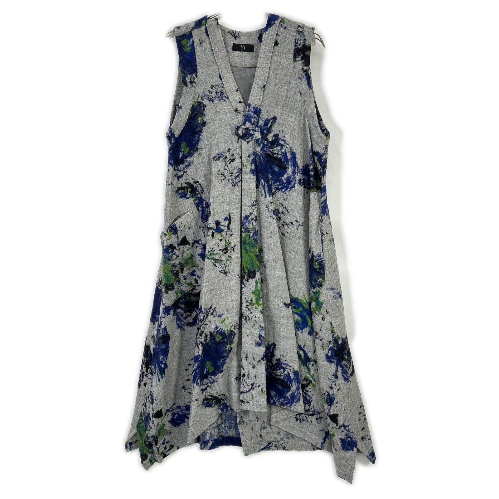 ワイズ YY-D20-124 グレー ウール 花柄デザイン ノンスリーブワンピース 2