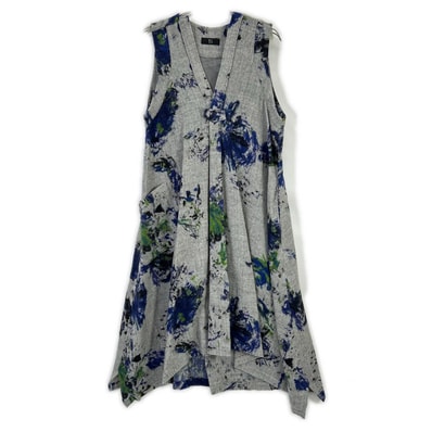 ワイズ YY-D20-124 グレー ウール 花柄デザイン ノンスリーブワンピース 2