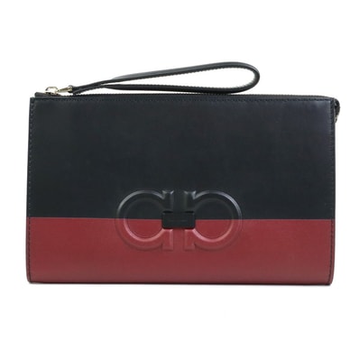 サルヴァトーレフェラガモ Salvatore Ferragamo クラッチバッグ ガンチーニ レザー ブラック×ダークレッド ユニセックス【中古】 r10655a