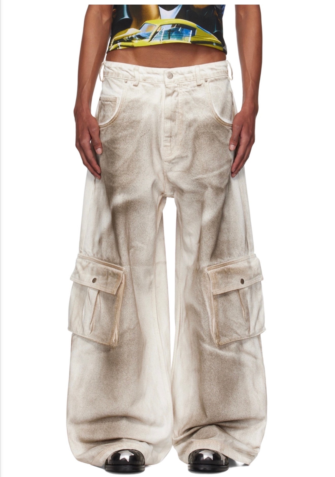 MOWALOLA モワローラ ホワイト カーゴパンツ ワイド ダメージ加工