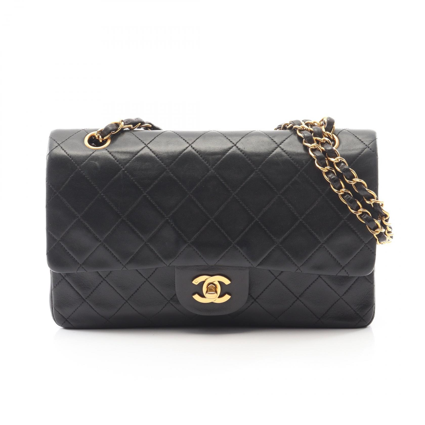 シャネル CHANEL マトラッセ Wフラップ ショルダーバッグ バッグ ラムスキン(羊革) レディース ブラック系 【中古】