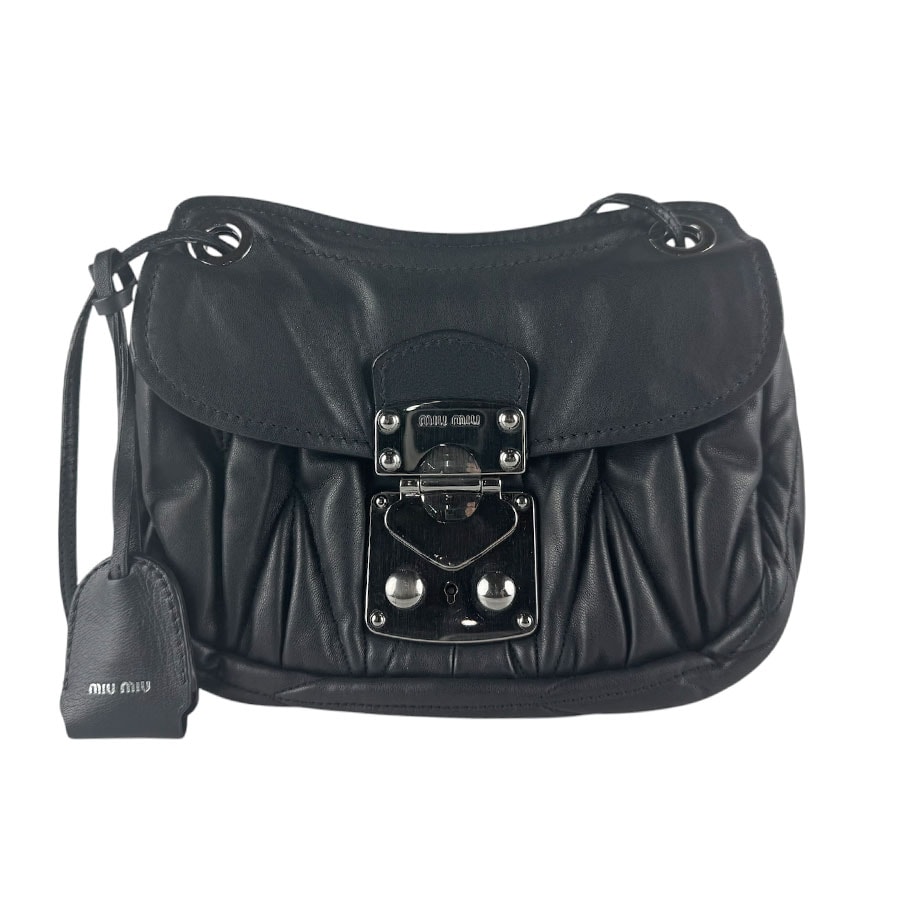 ミュウミュウ MIUMIU ショルダーバッグ レザー ブラック シルバー レディース【中古】 z10285