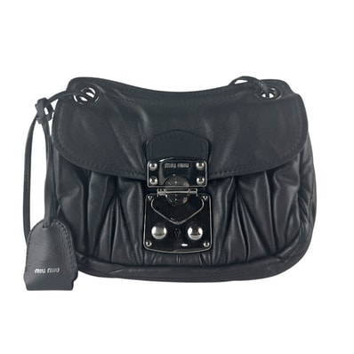 ミュウミュウ MIUMIU ショルダーバッグ レザー ブラック シルバー レディース【中古】 z10285