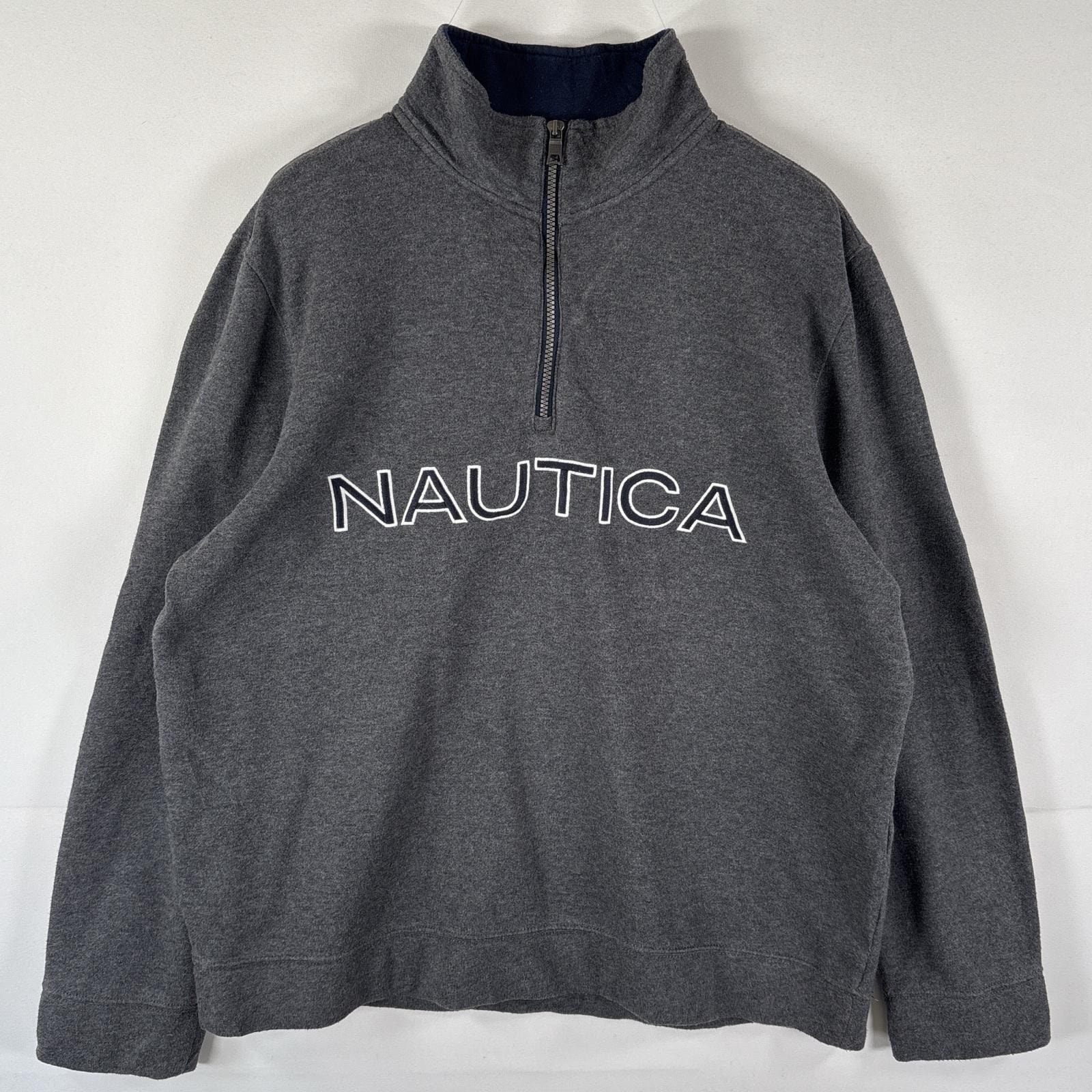 古着 ノーティカ NAUTICA スウェット ハーフジップ トレーナー プルオーバー ビッグロゴ刺繍 L ダークグレー メンズ