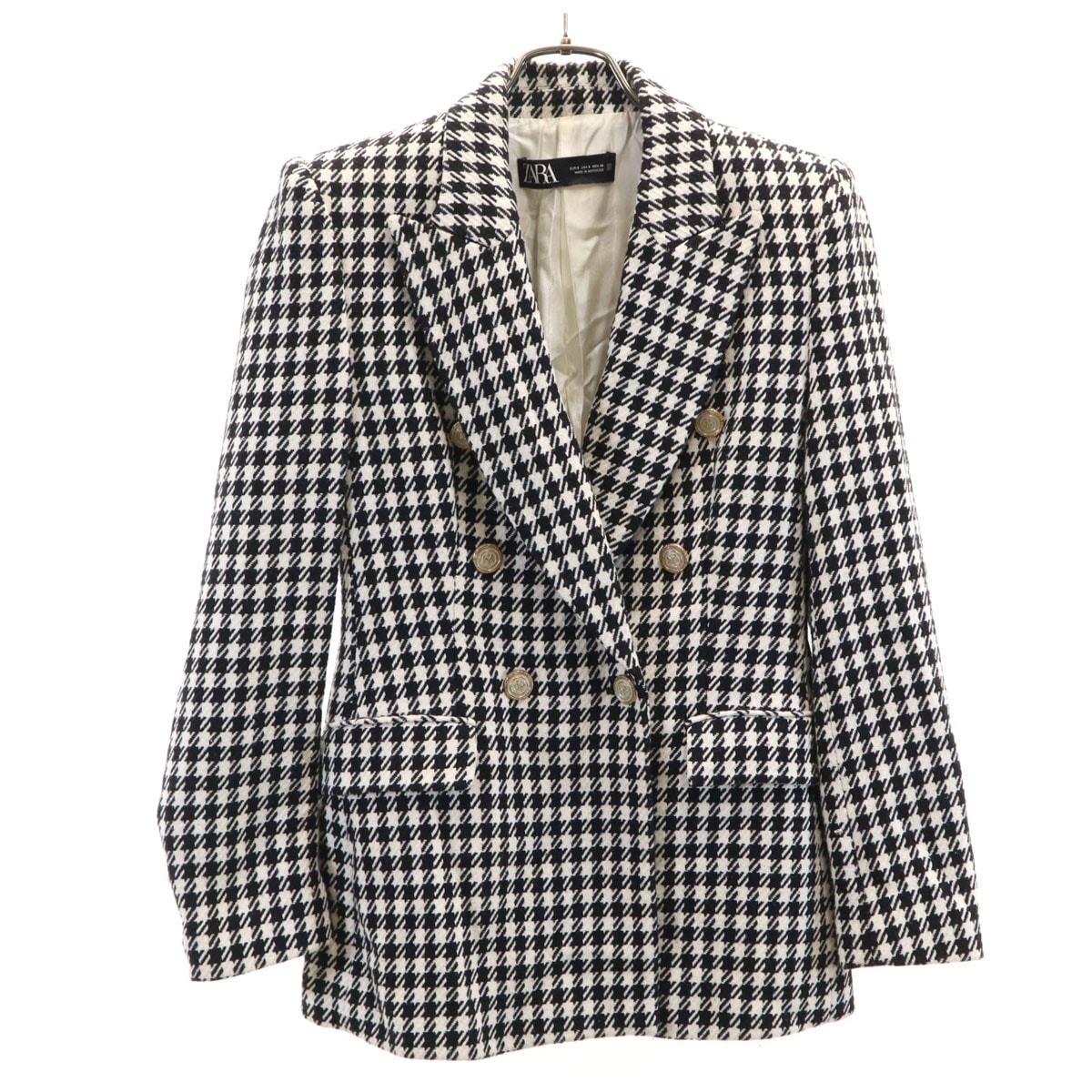 ZARA ザラ 千鳥柄 テーラードジャケット S ブラック ダブルボタン