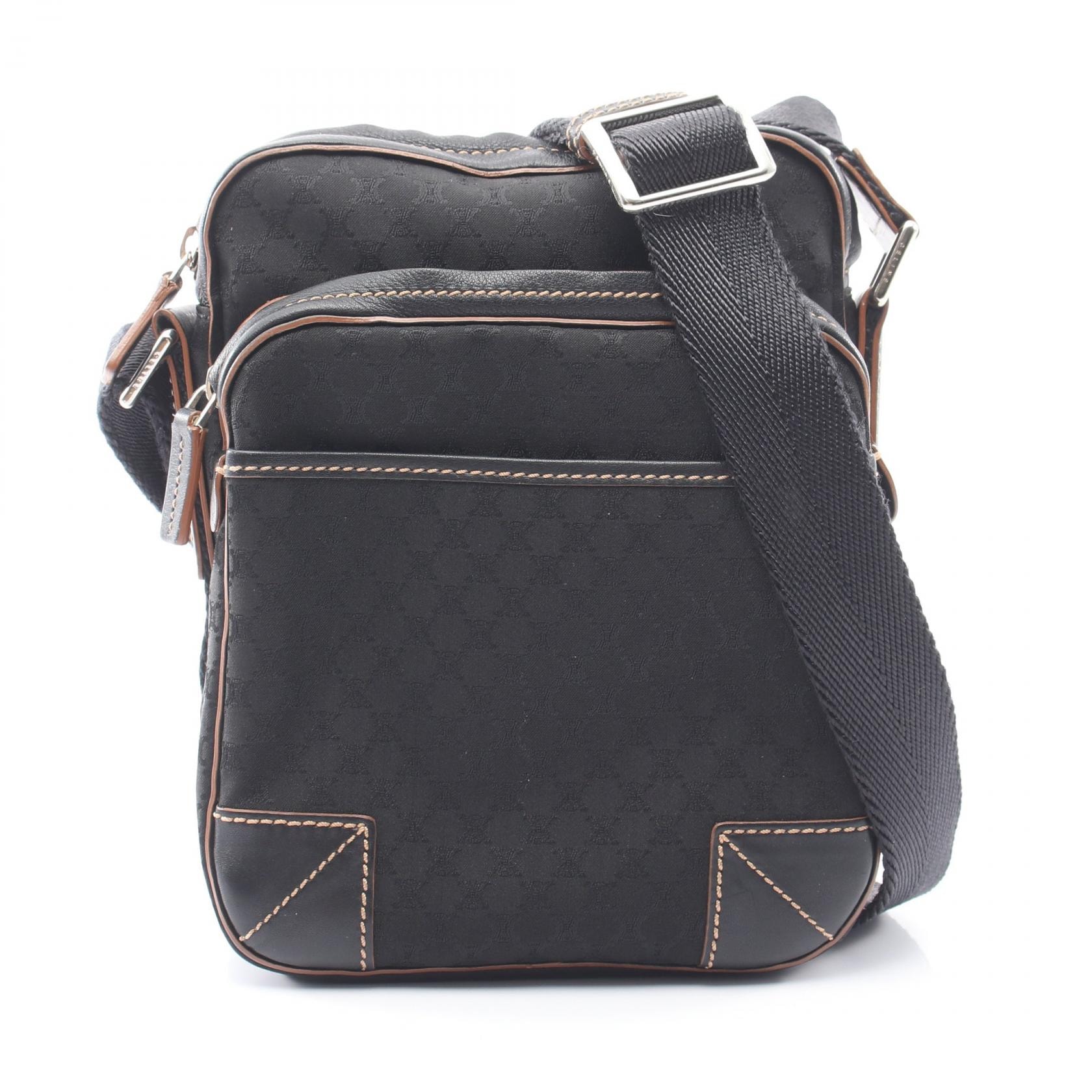 セリーヌ CELINE マカダム ショルダーバッグ バッグ キャンバス レザー レディース ブラック系 【中古】